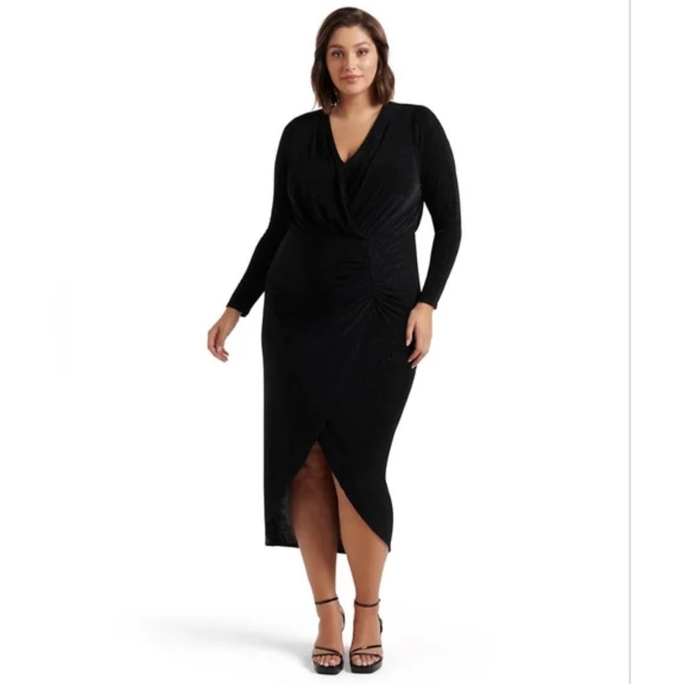 EVER NEW Rory Curve Shimmer Glitter Ruched Midi Dress